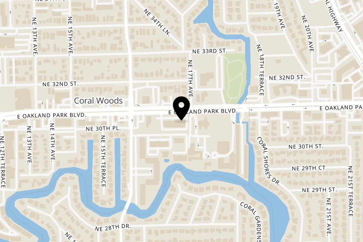 Map showing the location of Kuloo Poke on 1678 E Oakland Park Blvd in Oakland Park